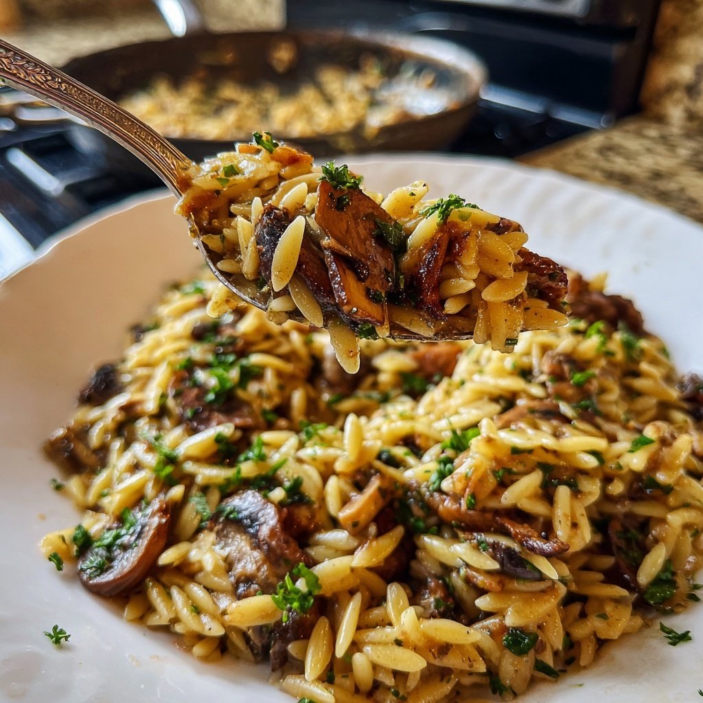 Roasted Garlic Mushroom Orzo