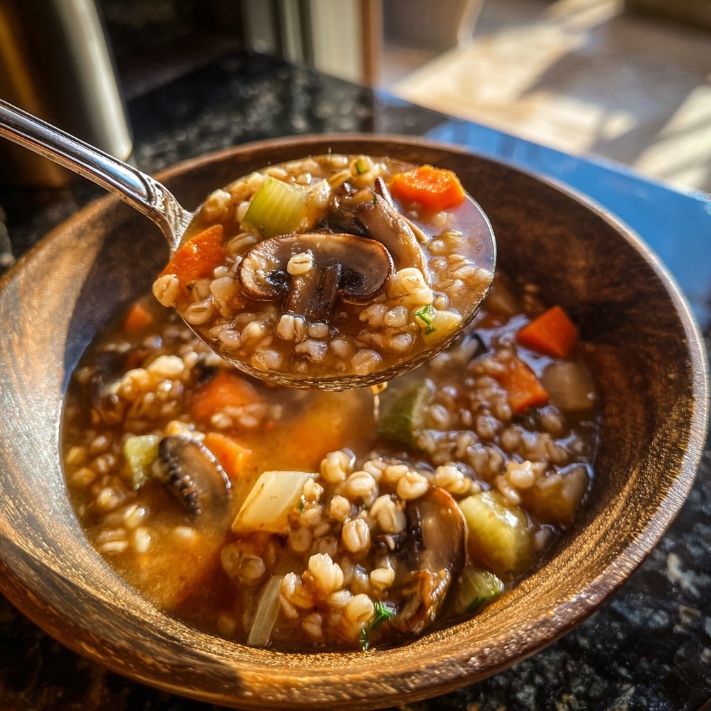 Healthy Crockpot Mushroom Barley Stew